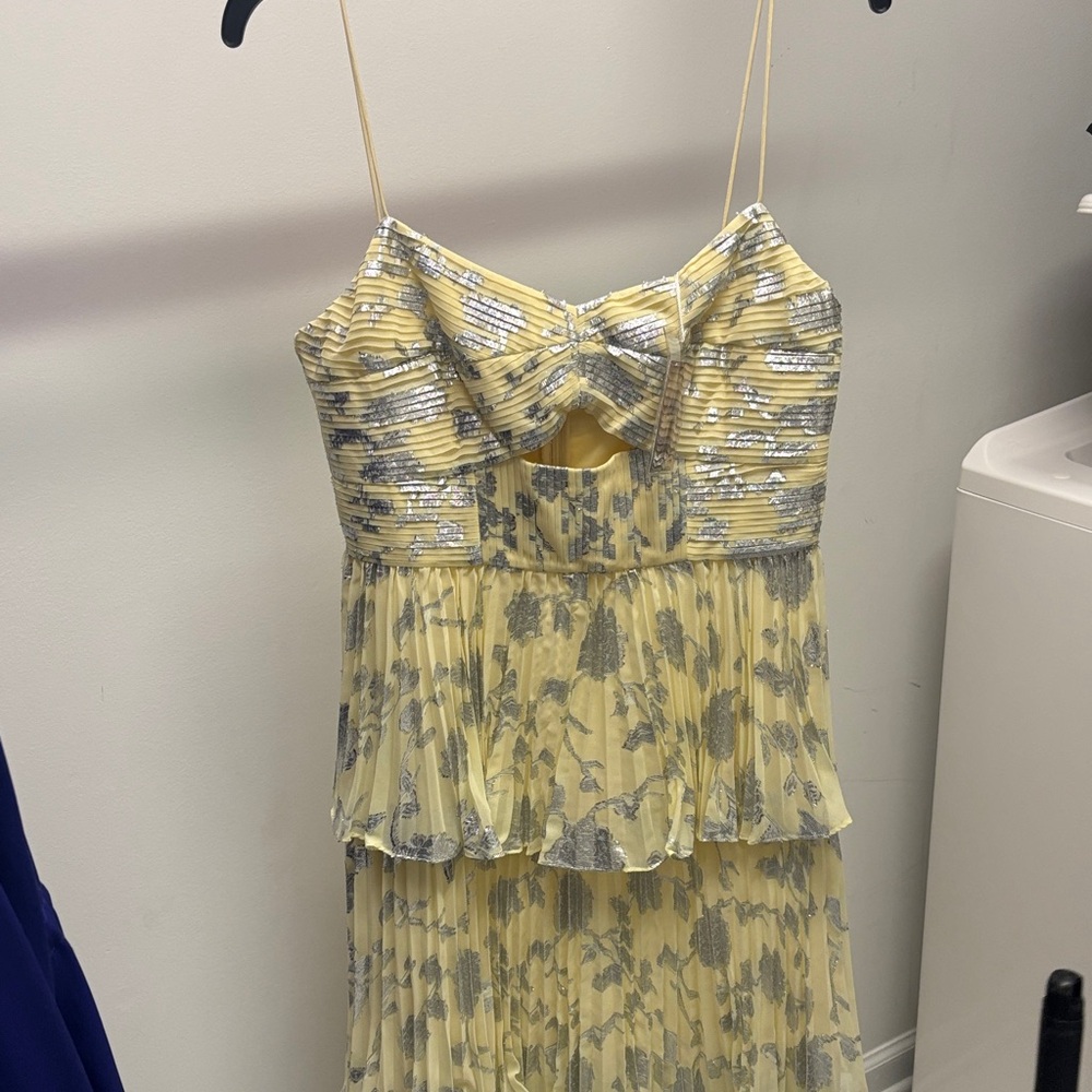 Self-Portrait Yellow and Silver Midi Dress